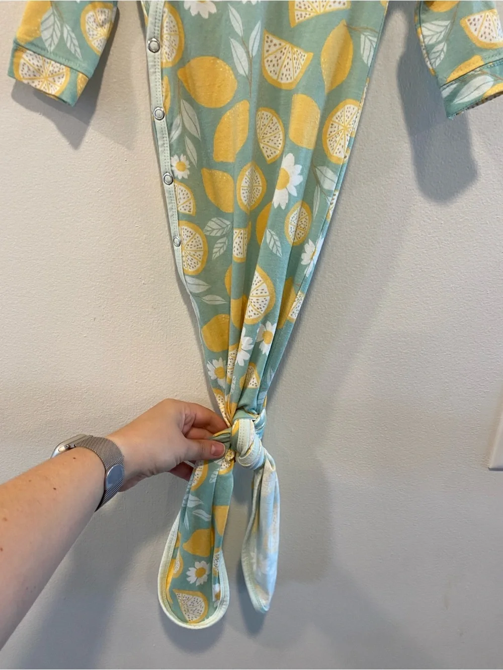 Copper Pearl knitted gown in lemon print newborn buttery soft